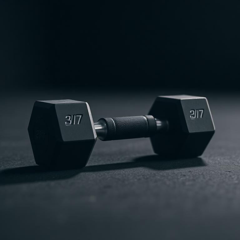 Black dumbbells resting on a gym floor